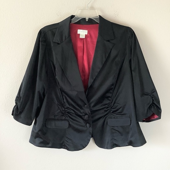 VINTAGE Plus Size Satin Tuxedo Blazer Black Cocktail Jacket Evening Formal - Picture 1 of 15